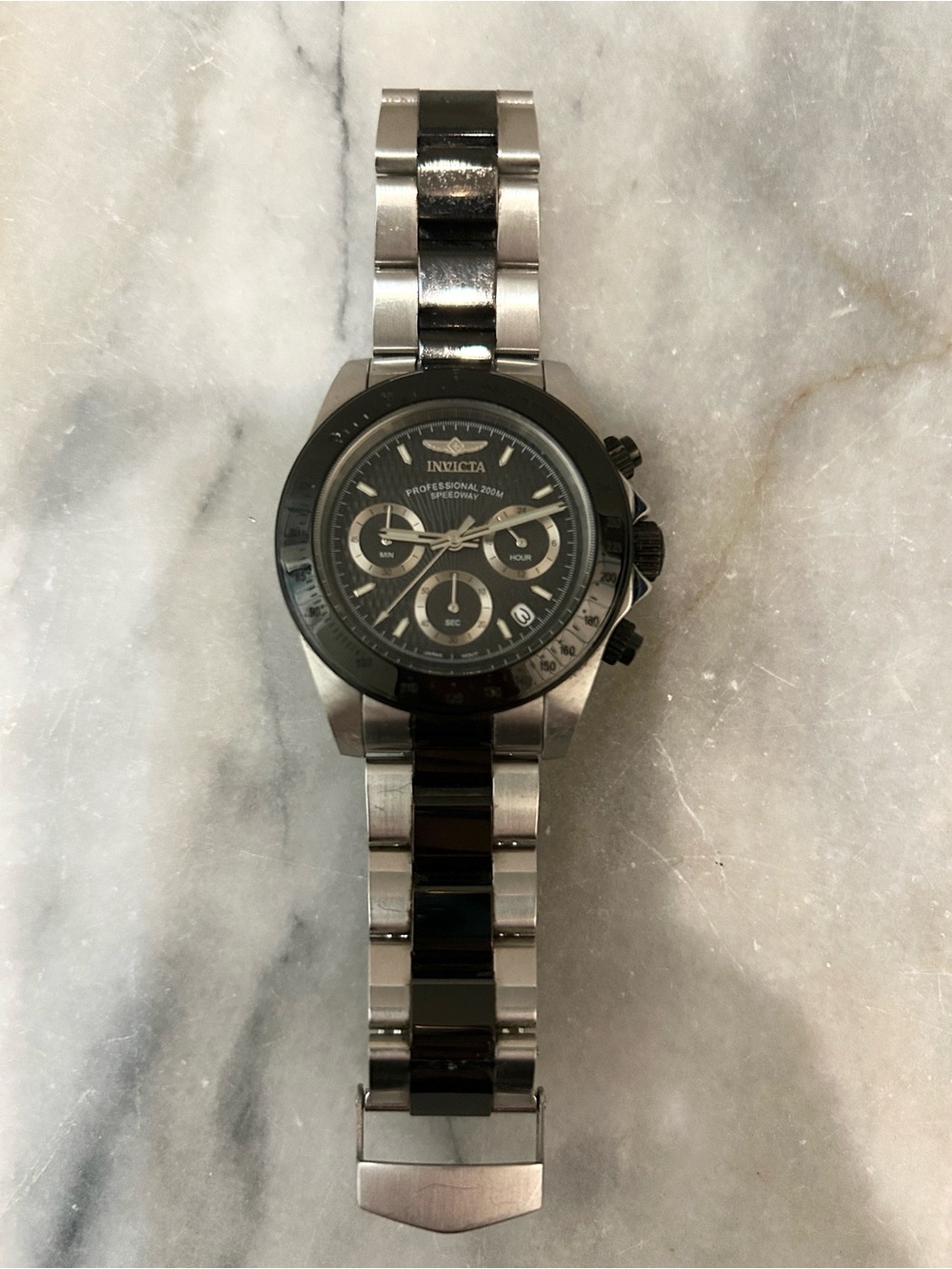 NWT Invicta Speedway Chronograph Black and Silver-Tone Watch